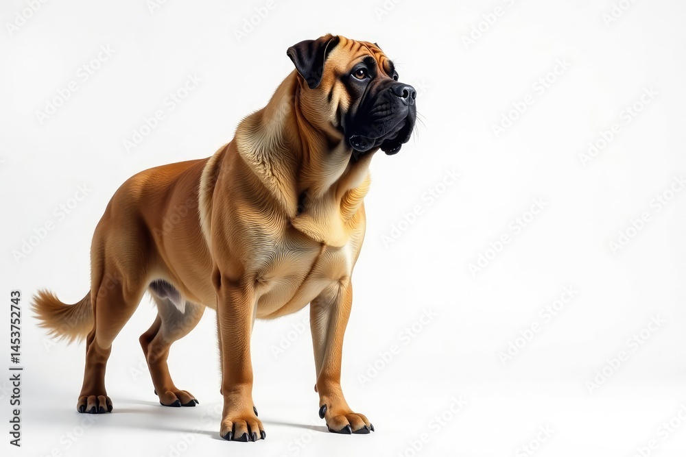 Obraz premium Majestic mastiff, powerful stance, white background, portrait, breed, purebred