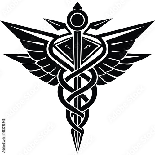 Caduceus Medical Symbol vector Silhouette illustration Cyberpunk vector caduceus with chrome shine