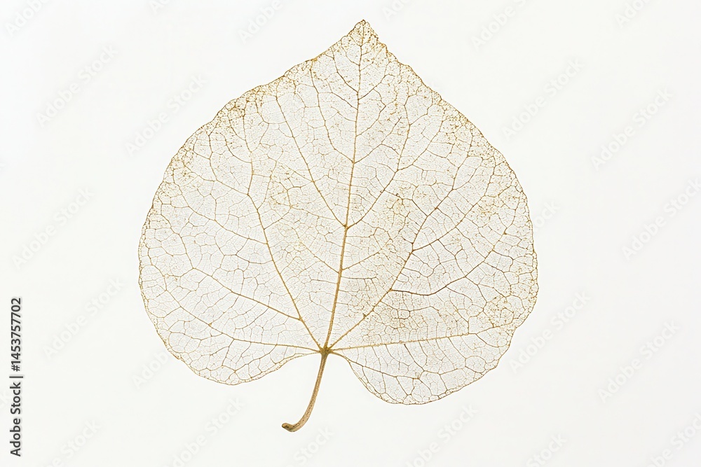 Obraz premium Delicate translucent leaf showcasing intricate vein patterns against a clean background