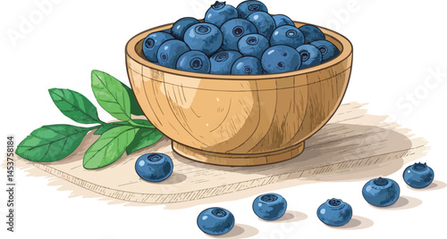 Blueberry Illustration vector design, Blueberry in bowl on table in white background vector design