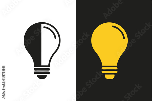 Contrasting backgrounds showcase both black and yellow lightbulb icons with simplistic, bold lines