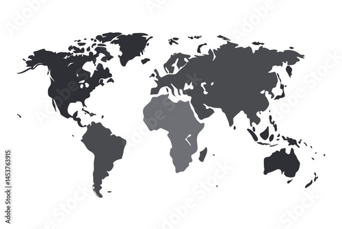 Illustrated earth shows continents outlined with muted gray color tones on a transparent background