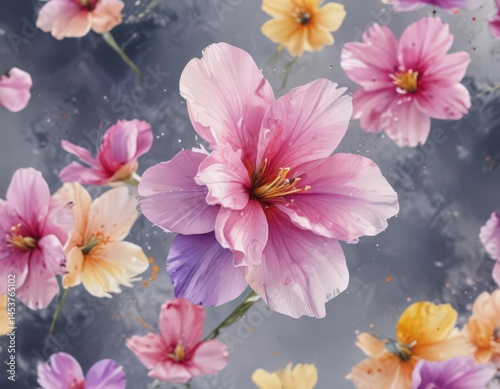 Expressive watercolor flower petals, artistic composition,  vibrant,  bright