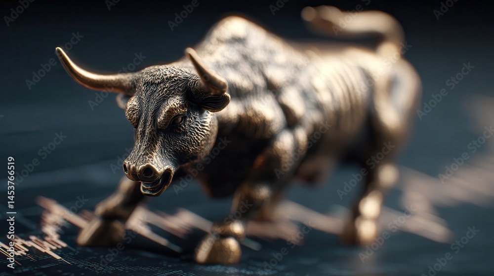 Global economy usa stock market Golden bull figurine symbolizing strength and market trends. Global economy usa stock market Golden bull figurine symbolizing strength and market trends.