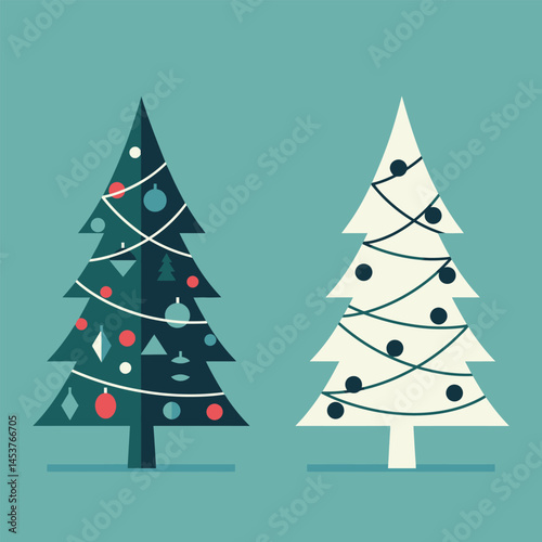 Christmas and New Year Magical green tree with so many holiday decorations isolated on white  background. Can be used easily for celebration cards or banner designs or for any other use.