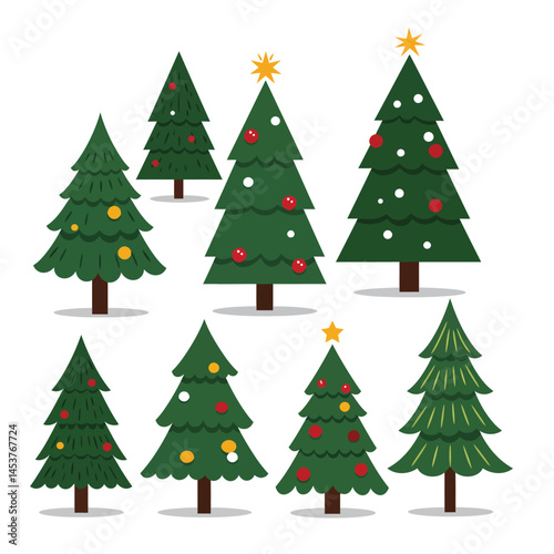 Christmas and New Year Magical green tree with so many holiday decorations isolated on white  background. Can be used easily for celebration cards or banner designs or for any other use.