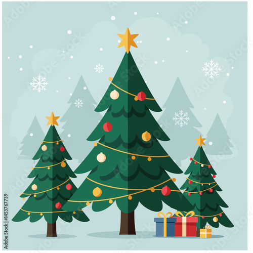 Christmas and New Year Magical green tree with so many holiday decorations isolated on white  background. Can be used easily for celebration cards or banner designs or for any other use.