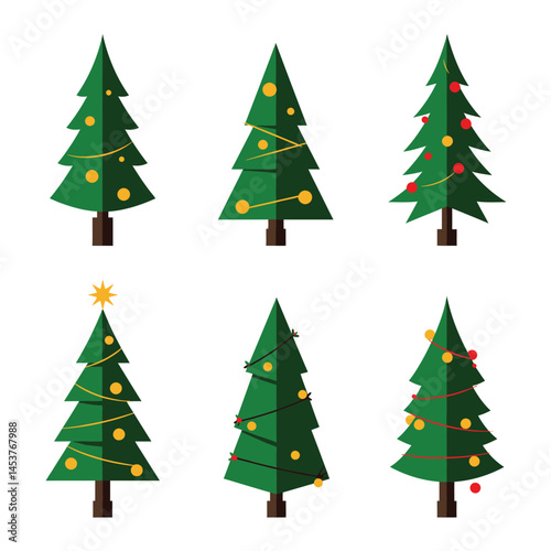 Christmas and New Year Magical green tree with so many holiday decorations isolated on white  background. Can be used easily for celebration cards or banner designs or for any other use.