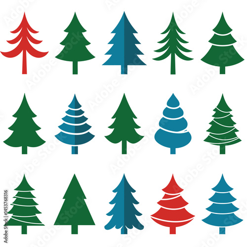 Christmas and New Year Magical green tree with so many holiday decorations isolated on white  background. Can be used easily for celebration cards or banner designs or for any other use.