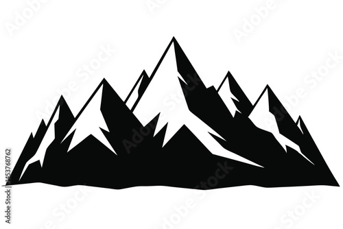 Snow capped mountain peaks are shown in silhouette against a bright background and transparent