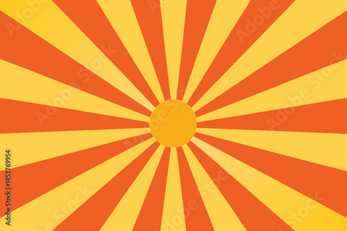 The radiant sun beams out with intense orange and yellow hues in every direction