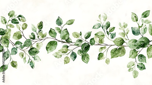 Aesthetic concept tranquil garden art print with floral watercolor botanical leaves