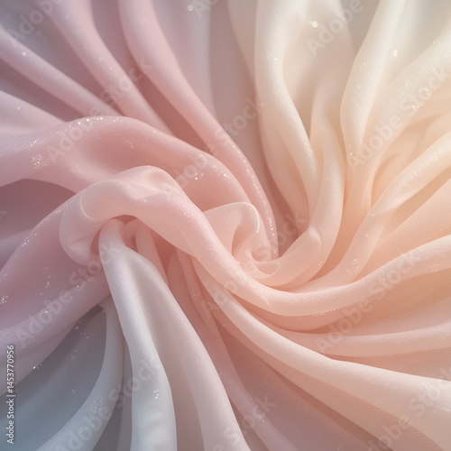 Soft, flowing fabric with delicate gradient colors creating sere