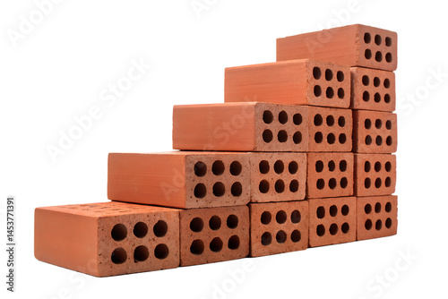 Staircase of bricks stacked against a black background construction material