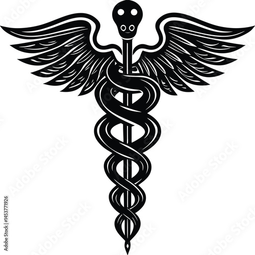 Caduceus Medical Symbol vector Silhouette illustration Gold vector caduceus with intricate snakes