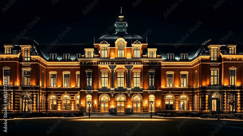 Naklejka premium Tokyo Station Marunouchi building lit up at night