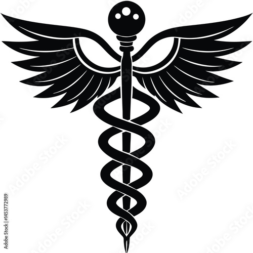 Caduceus Medical Symbol vector Silhouette illustration Minimal caduceus merged with medical cross