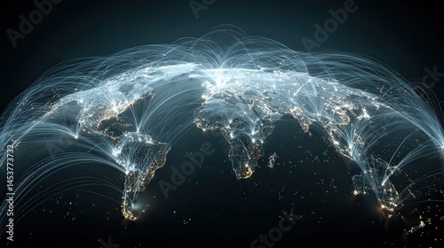 Global economy usa stock market Global network connections represented with bright lines over a dark background.