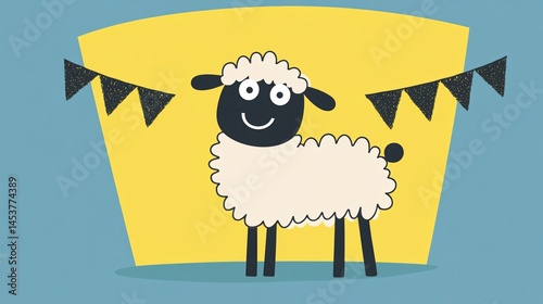 Smiling Cartoon Sheep Beneath a Festive Celebration Banner for Eid al Adha Made with Generative AI Technology