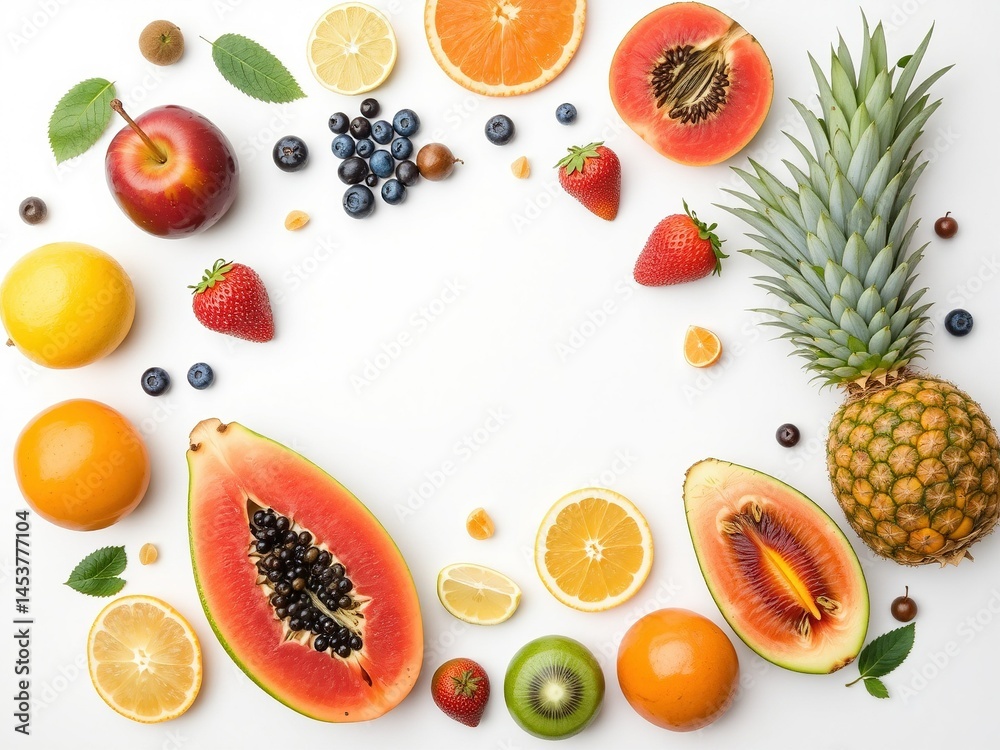 Colorful Fruit Arrangement on White Background