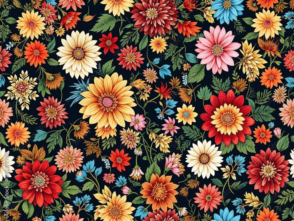 Colorful Floral Fabric Seamless Pattern Design for Backgrounds