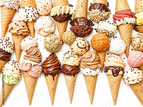 Obraz na płótnie Colorful Ice Cream Cones Variety on White Background w salonie