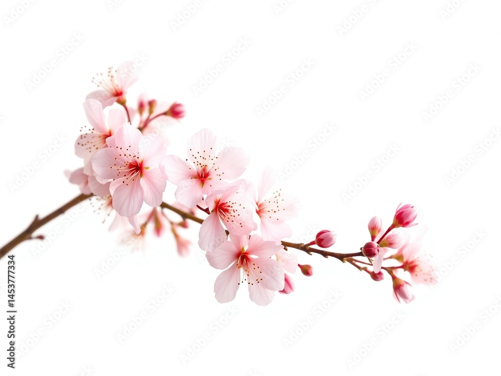 Delicate Cherry Blossoms on White Background