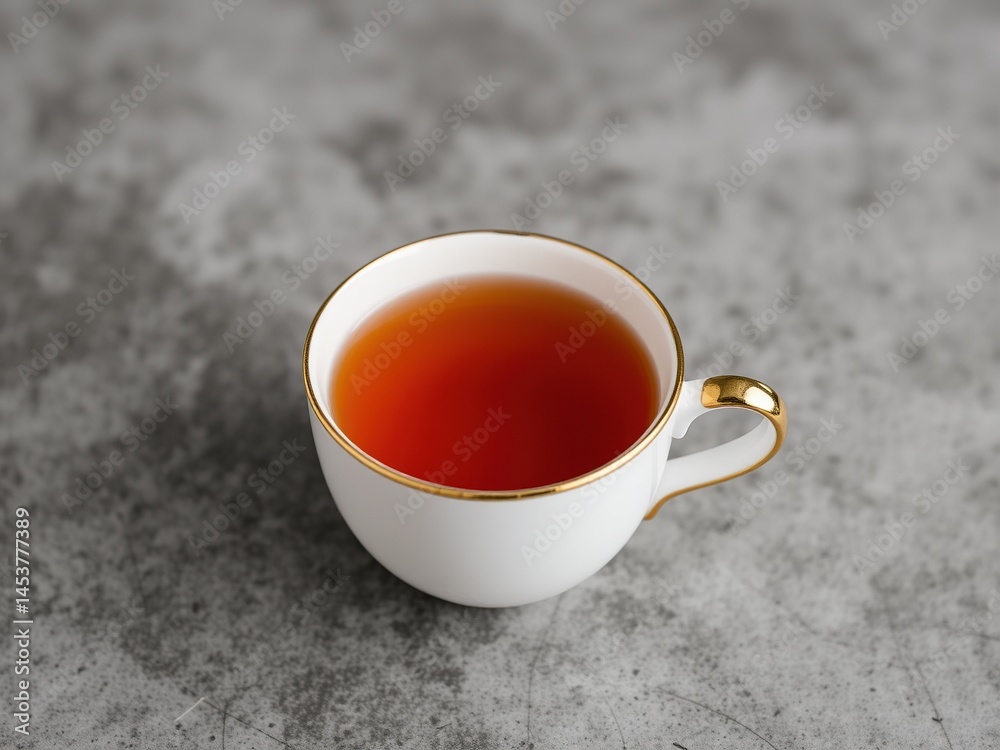 Delicate Gold Rimmed Tea Cup on Grey Background