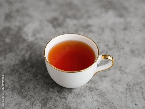 Obraz na płótnie Delicate Gold Rimmed Tea Cup on Grey Background w salonie