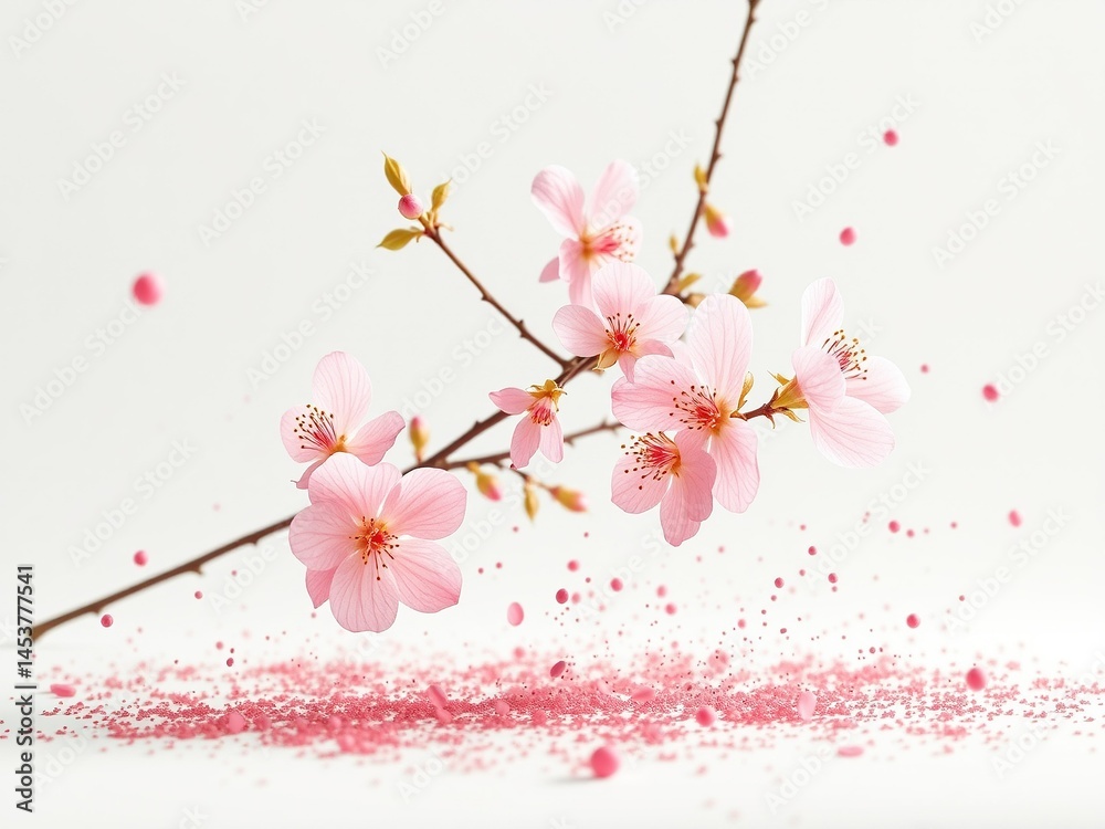 Delicate Pink Quince Blossoms Falling in Zero Gravity