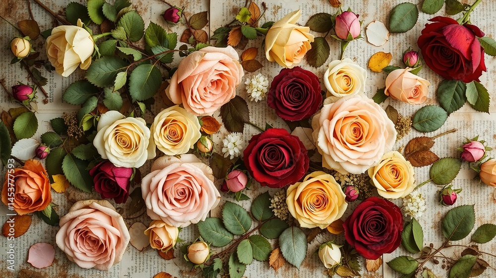 Delicate Roses on a Vintage Background