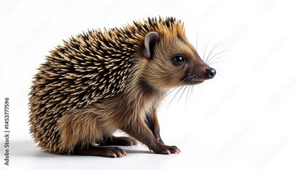 Fototapeta premium Brown hedgehog, facing right, isolated on white , animal, texture