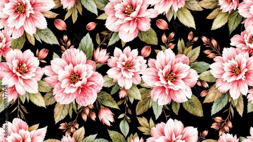 Delicate Pink Floral Seamless Pattern with Almond Leaves