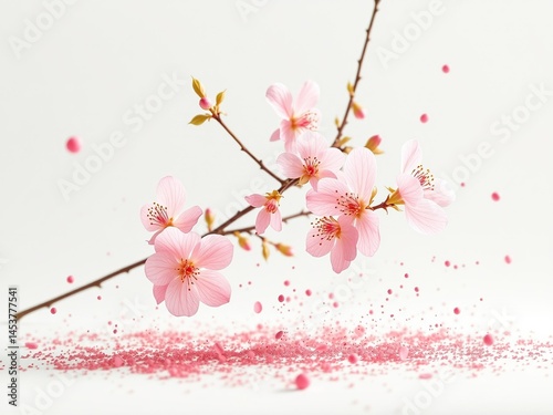 Obraz na płótnie Delicate Pink Quince Blossoms Falling in Zero Gravity w salonie