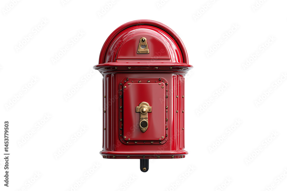 Dome-topped mailbox with brass hardware and rivets, exuding steampunk aesthetics and functional flair, isolated on a transparent background Dome-topped mailbox with brass hardware and rivets, exuding steampunk aesthetics and functional flair, isolated on a transparent background