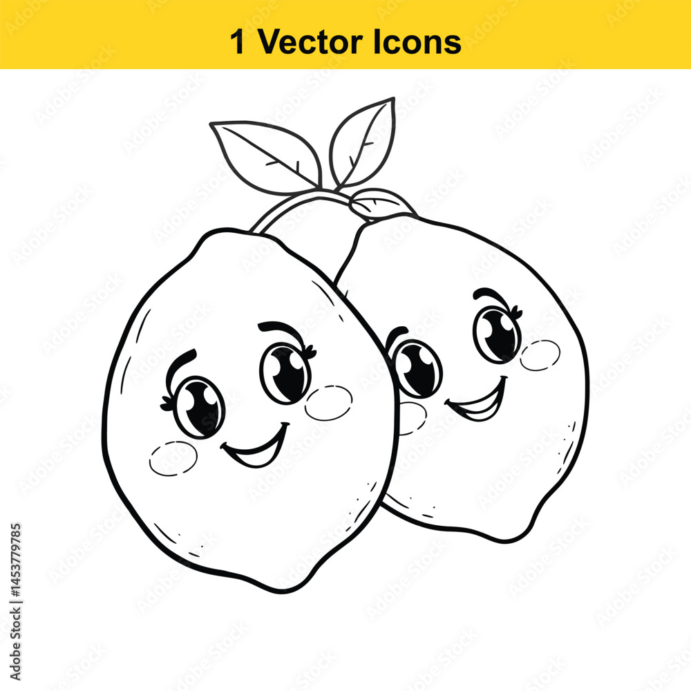 Obraz premium Cute Cartoon Lemons Coloring Page Illustration