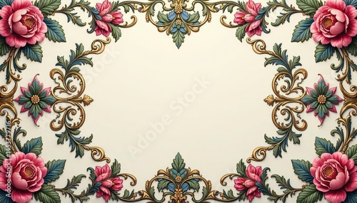 Intricate floral damask, elegant swirls and scrolls, textile, illustration