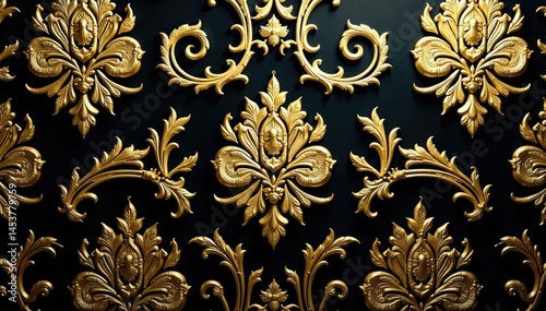 Intricate floral damask pattern in elegant gold hues , classic, motif