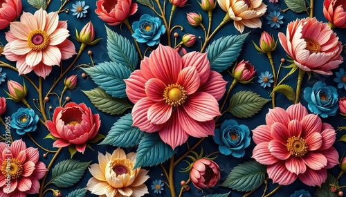 Intricate woven floral tapestry, seamless repeat, digital, muted