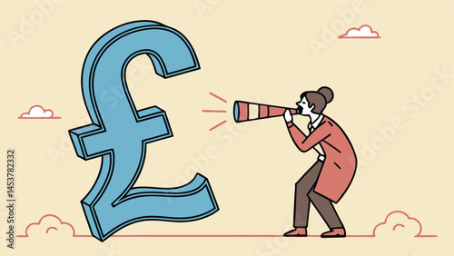 Woman With Spyglass Seeking Financial Growth Opportunities By Pound Sterling