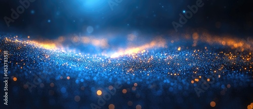 Abstract digital image of a shimmering blue and gold surface.