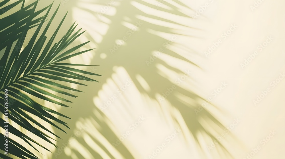Fototapeta premium Palm leaf shadows on a pale wall.