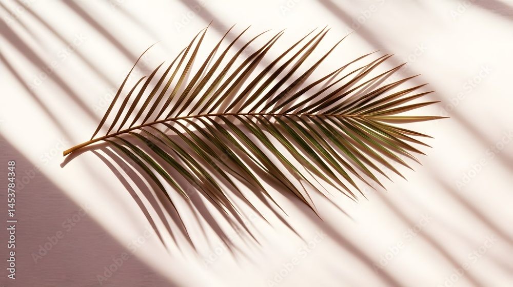 Fototapeta premium Elegant palm leaf with dramatic shadows on a light surface.