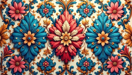 Elegant floral damask pattern, intricate design, sophisticated, flower