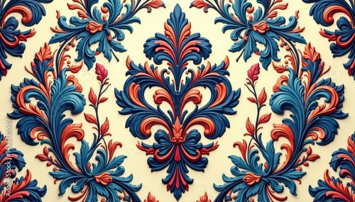 Intricate floral damask pattern, elegant swirls and leaves , home, pattern, texture