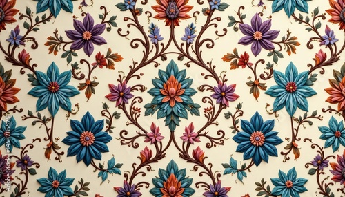 Intricate floral damask pattern in muted tones , flower, damask, floral