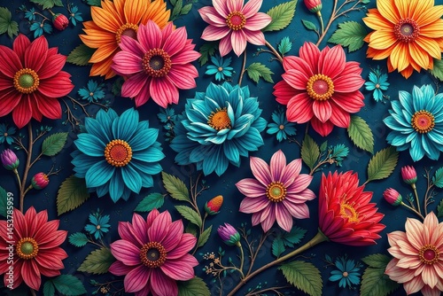 Intricate floral textile with consistent motif, ornament, retro, artistic