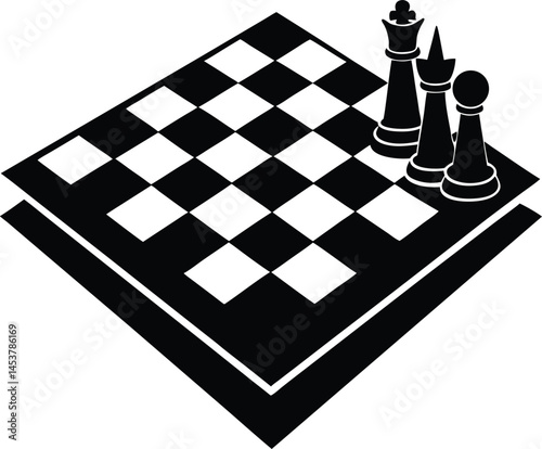 chess board mid game on white background 