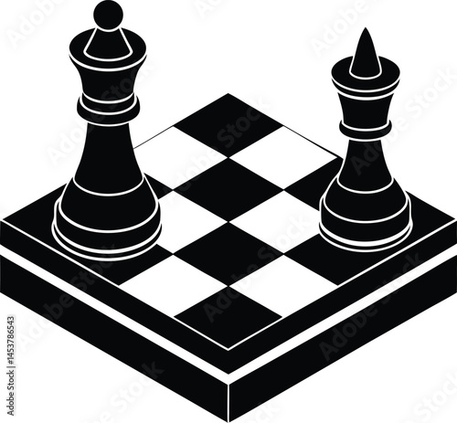chessboard with black and white pieces on white 