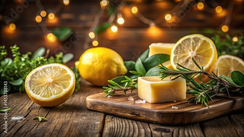 Obraz na płótnie Freshly squeezed lemon slices on a rustic wooden table w salonie